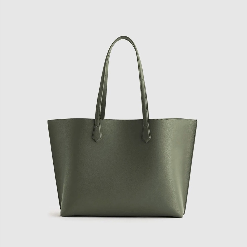 Quince Italian Leather Triple Compartment Shopper Tote in olive green